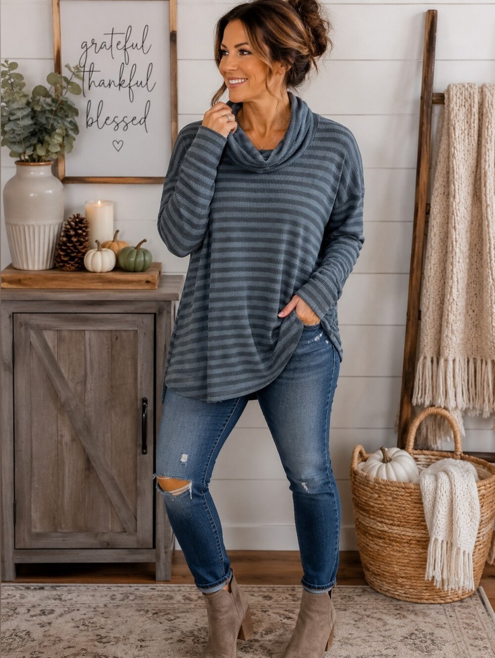 Lularoe Aubrey Striped  Soft Cowl Neck Top. In EUC